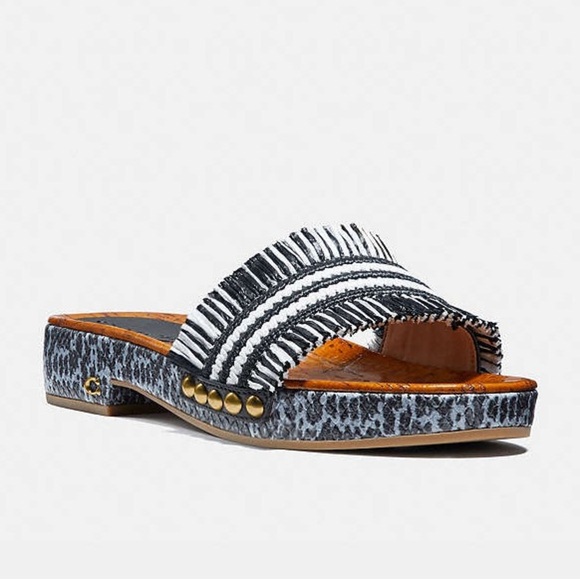 Coach Brayden Raffia Slip On Sandal Size 8 Resortwear Beach Vacation - Picture 2 of 8